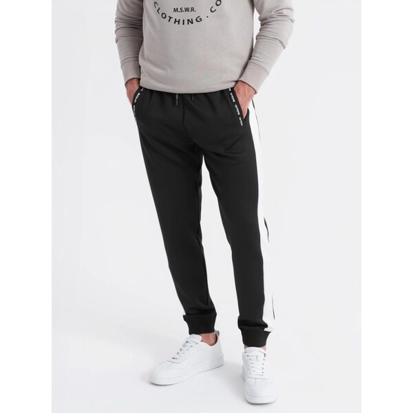 Ombre Clothing Pánske čierne tepláky s kontrastným lemovaním V1 PASK 63702923