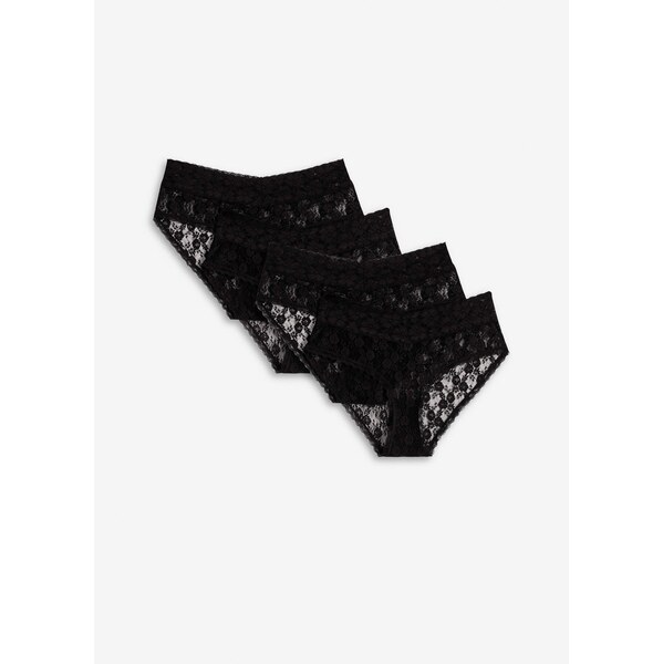 bonprix Nohavičky, bokové, z čipky, s riasením (4 ks v balení), farba 63704271