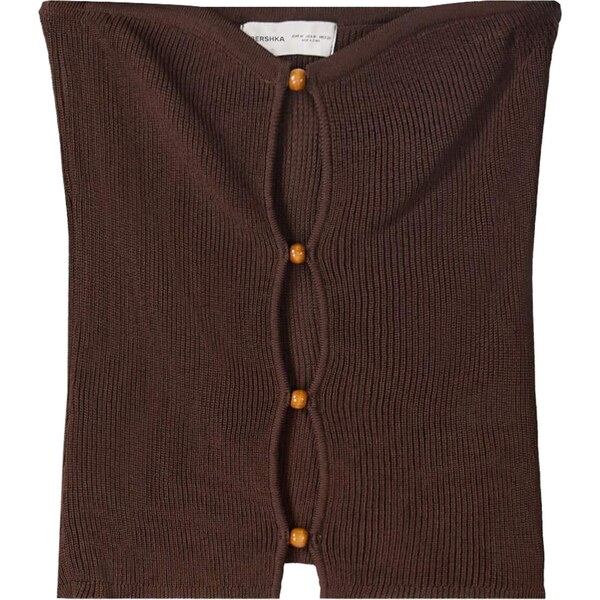 Bershka Vyšívaný top tmavohnedá 64470136