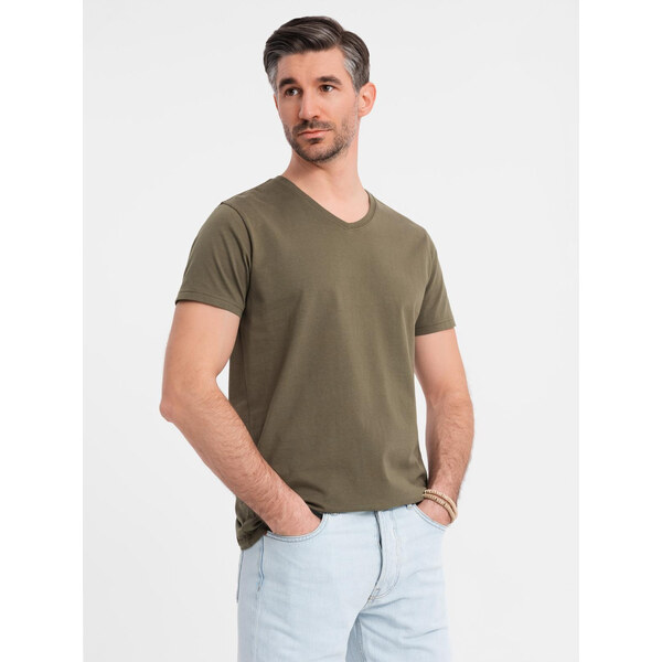 Ombre Mens BASIC classic cotton T-shirt with a serape neckline - dark 64793252