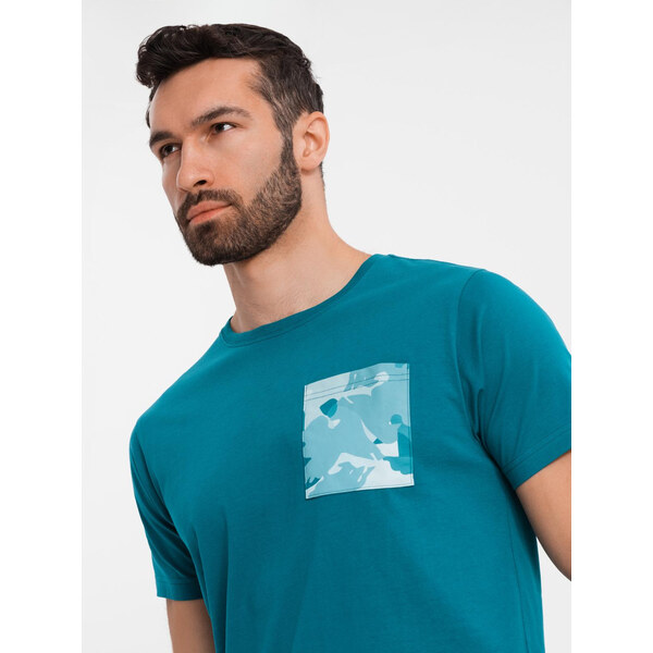 Ombre Mens cotton t-shirt with printed pocket - turquoise 64793251