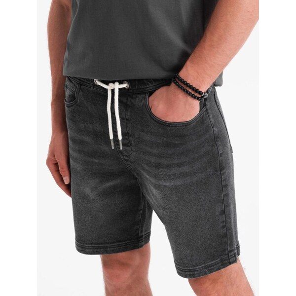 Ombre Clothing Pánske čierne rifľové kraťasy V4 SRDS-0192 63774243