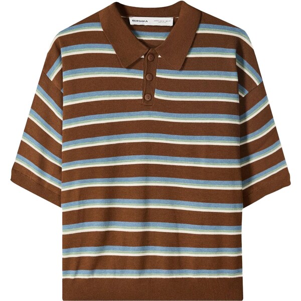 Bershka Tričko svetlomodrá / hnedá / mätová / biela 65879181