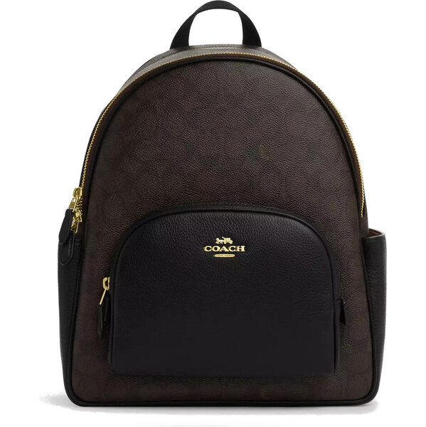 COACH Batoh Court Backpack In Signature Canvas Gold Walnut Black 63730727