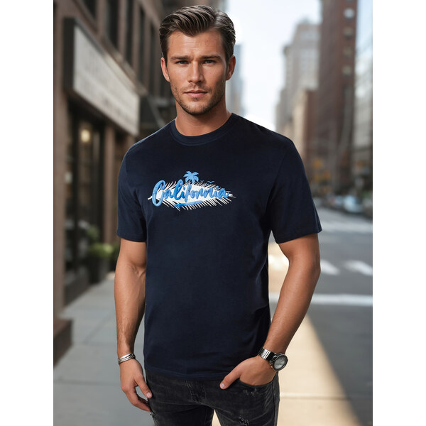 BASIC Tmavomodré tričko s potlačou RX5372 52671566