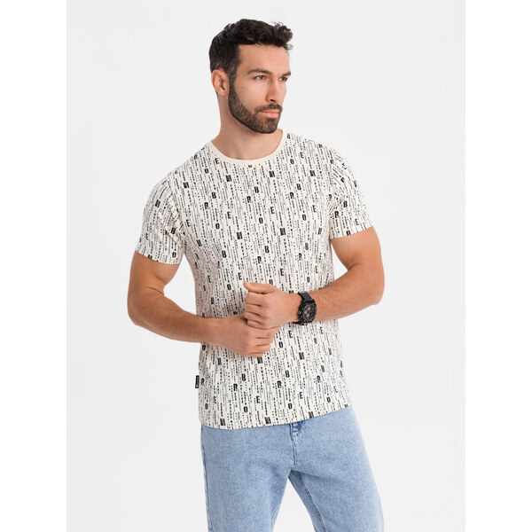 Ombre Printed cotton T-shirt with round neckline - cream 64793279