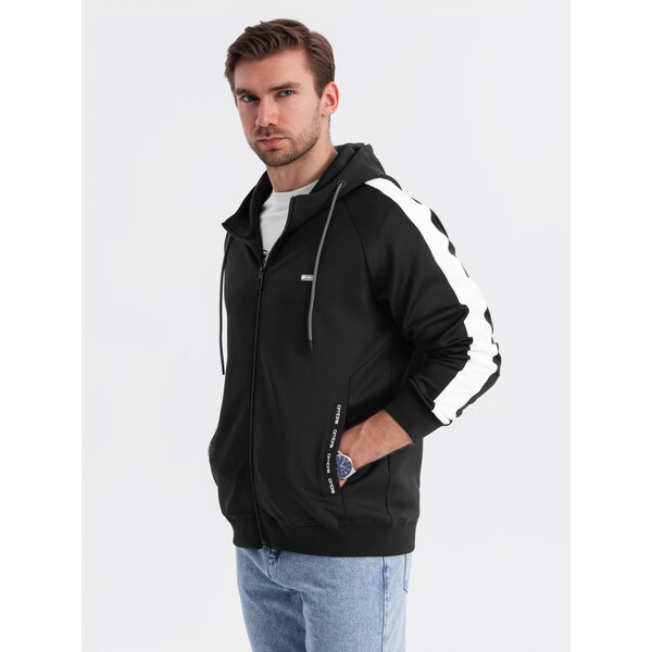 Ombre Mens unbuttoned hooded sweatshirt with piping - black 64793280