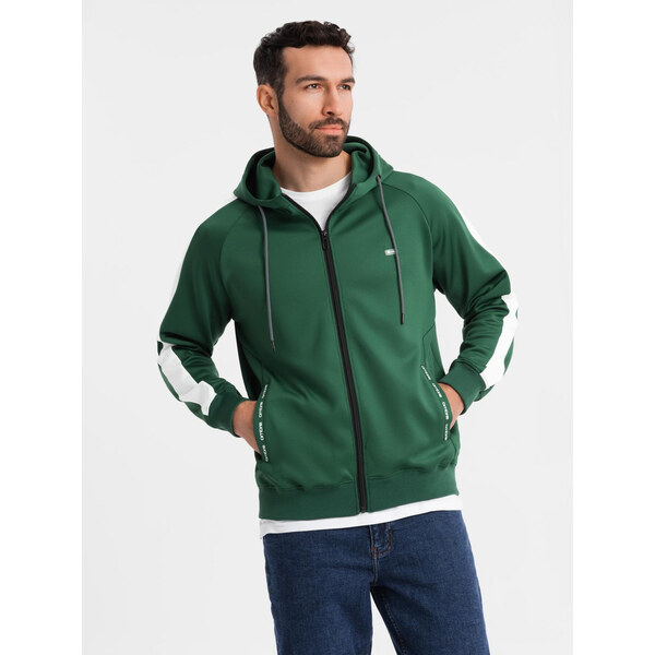 Ombre Unzipped mens hooded sweatshirt with piping - dark green 64793282