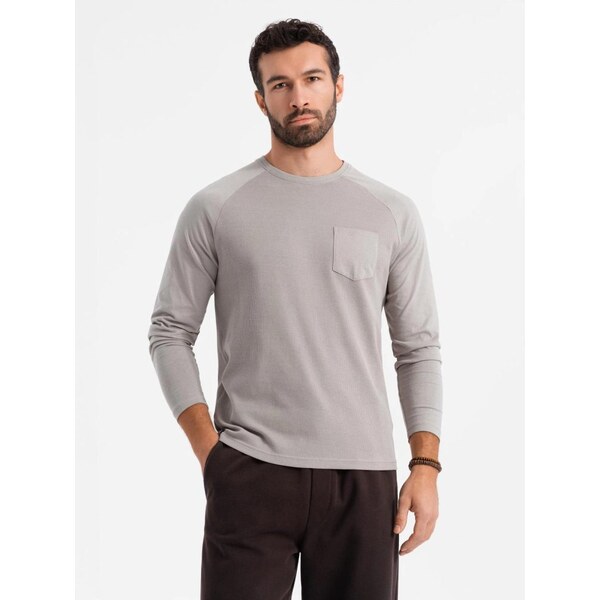 Ombre Clothing Šedé tričko s dlhým rukávom a vreckom om-lscl-0109 63760924