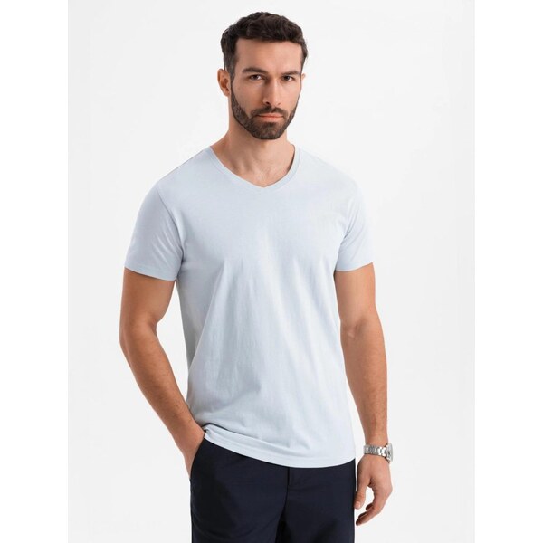 Ombre Clothing Basic bavlnené šedé tričko s V-výstrihom V23 TSBS-0237 63760936