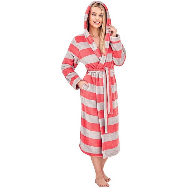 L&L Dámsky pruhovaný župan Vintage sivo-ružový 64280595