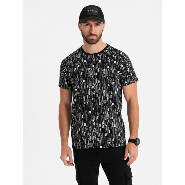 Ombre Clothing Čierne bavlnené tričko s písmenkovou potlačou V2 TSFP 63761263