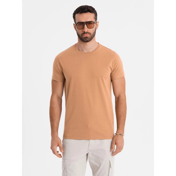 Ombre Clothing Basic hnedé bavlnené tričko s okrúhlym výstrihom V21 63762221