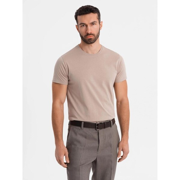 Ombre Clothing Basic pieskové bavlnené tričko s okrúhlym výstrihom V11 63762217