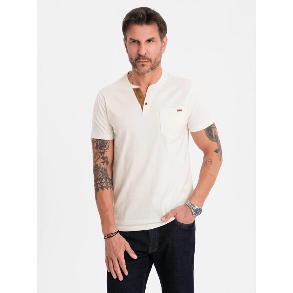 Ombre Clothing Bavlnené biele pánske tričko s gombíkmi V1 TSCT-0206 63762229