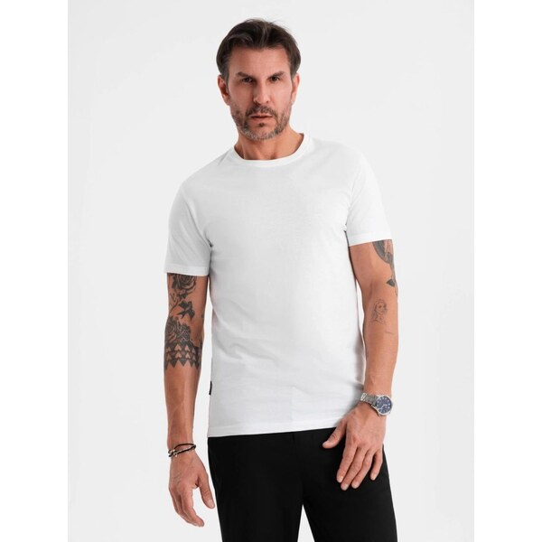 Ombre Clothing Basic biele bavlnené tričko s okrúhlym výstrihom V4 63763214