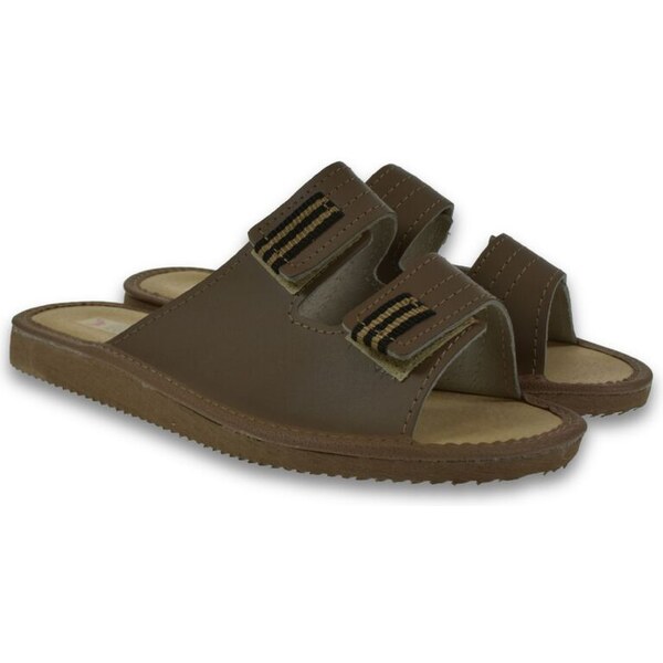 JOHN-C Dámske kožené luxusné tmavohnedé papuče KLARISA 63773737