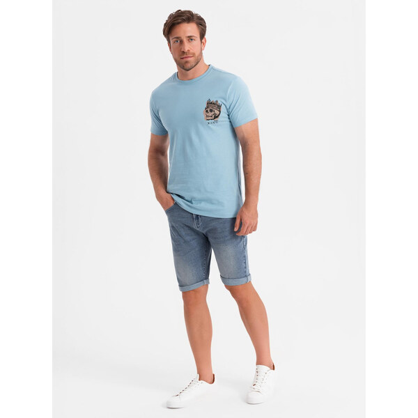 Ombre Mens cotton t-shirt with chest print - light blue 50573852