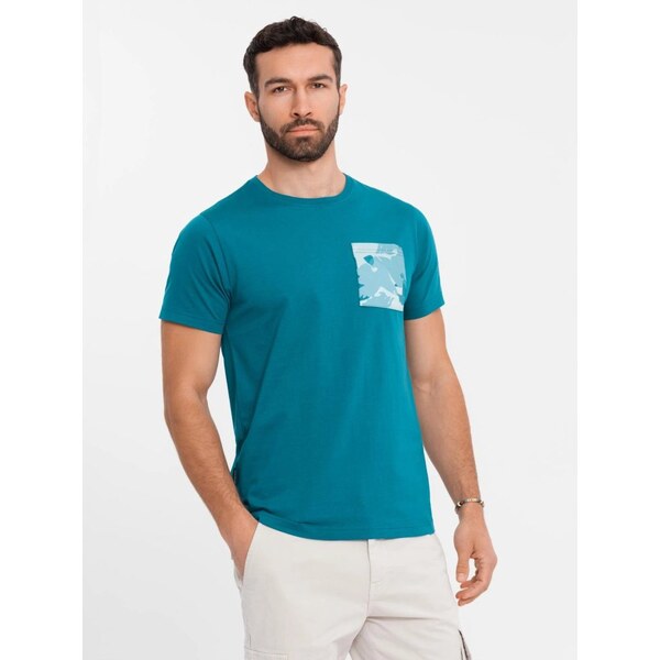 Ombre Clothing Originálne tyrkysové tričko s ozdobným vreckom V7 TSPT 63774158