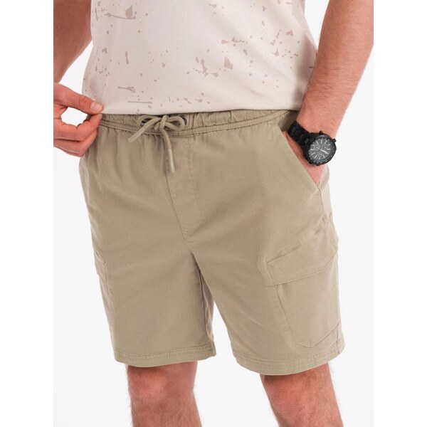 Ombre Clothing Voľnočasové olivové kapsáčové kraťasy V3 SRCG-0194 63774239