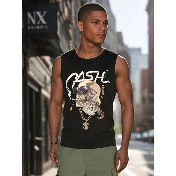 Dstreet Čierne pánske tielko s originálnou potlačou 63777370