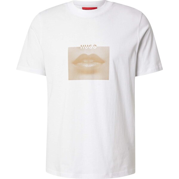 HUGO Tričko Deterni piesková / biela 63780755