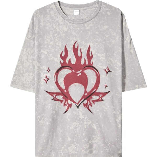 Bershka Tričko sivá / svetlosivá / červená / čierna 65879151