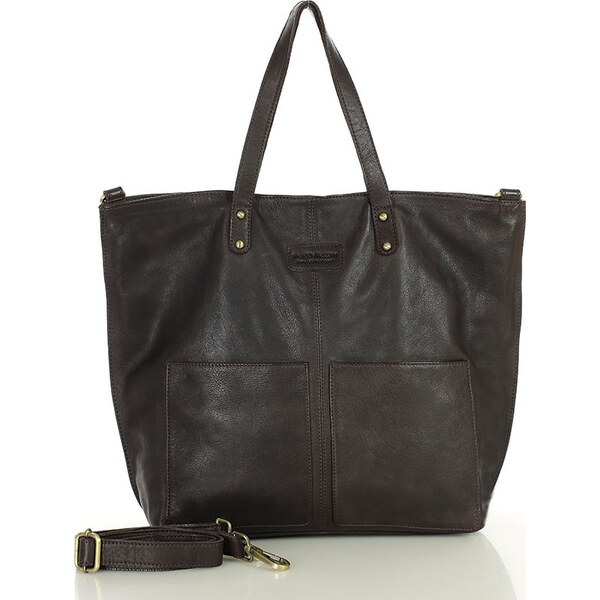 MARCO MAZZINI Tmavě hnědá dámská shopper kabelka z velbloudí kůže 63801114