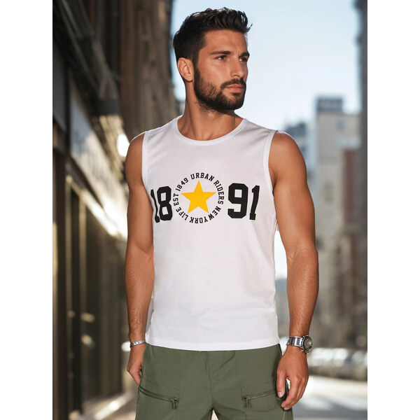 BASIC Bílé pánské tílko s potiskem RX5651 63801124