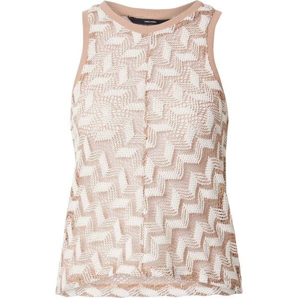 VERO MODA Vyšívaný top VMTIKKA tmavobéžová / biela 63806507