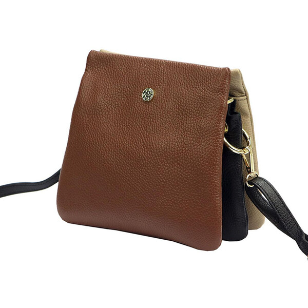Gregorio Obojstranná malá hnedo-béžová kožená crossbody kabelka 63812273
