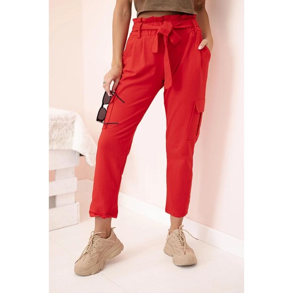 MladaModa Cargo nohavice s vysokým pásom model 69387 červené 64102057