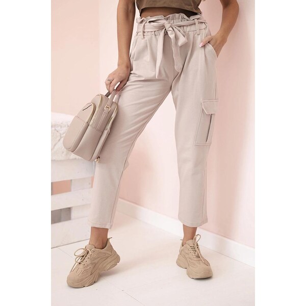 MladaModa Cargo nohavice s vysokým pásom model 69387 béžové 64102059