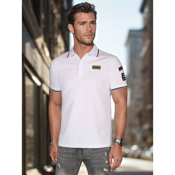 DStreet Biela pánska polo košeľa s nášivkami 64693318