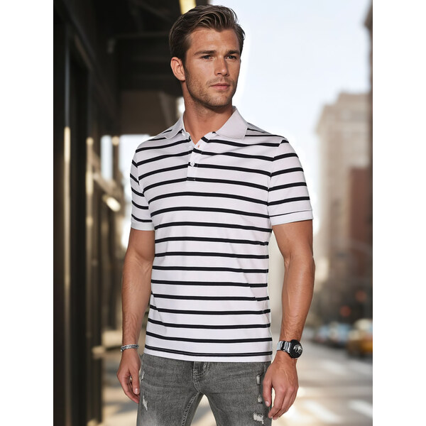 DStreet Pánska polo košeľa v bielej farbe s prúžkami 64692935