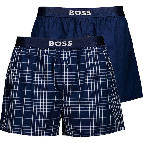 BOSS - trenky 2PACK natural pure cotton blue & blue cubes 63827781