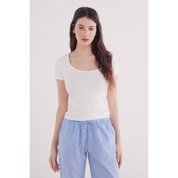 SPRINGFIELD Tričko s okrúhlym výstrihom z rebrovaného materiálu 63834741