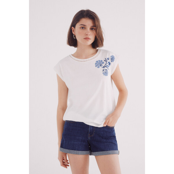 SPRINGFIELD Dámske grafické tričko s detailom čipky 63834760