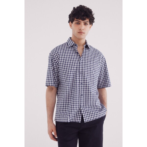 SPRINGFIELD Pánska kockovaná košeľa s krátkym rukávom 63834777