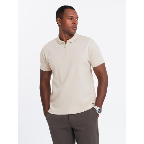 Ombre Mens polo shirt with zippered collar - cream 64785550