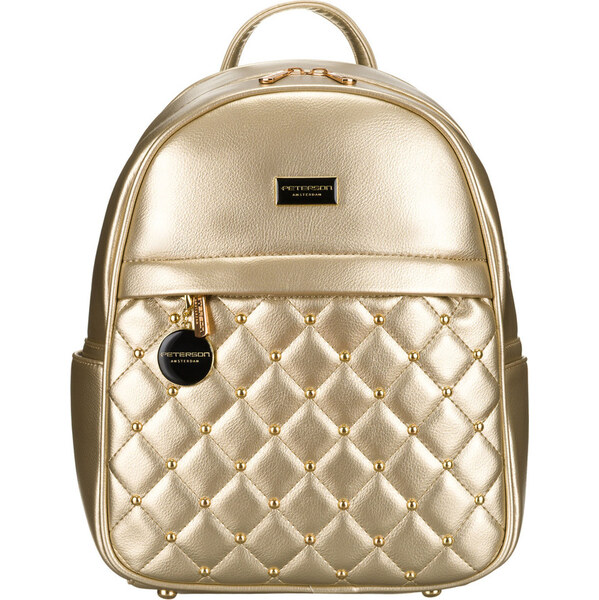 Peterson Módní zlatý prošívaný dámský batoh se stříbrným kováním PTN 63850963