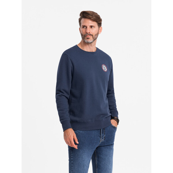 Ombre Mens non-stretch sweatshirt with college style patch - navy blue 58160458