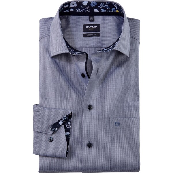 Pánska modrá non-iron bavlnená košeľa OLYMP modern fit, predĺžený 63869964