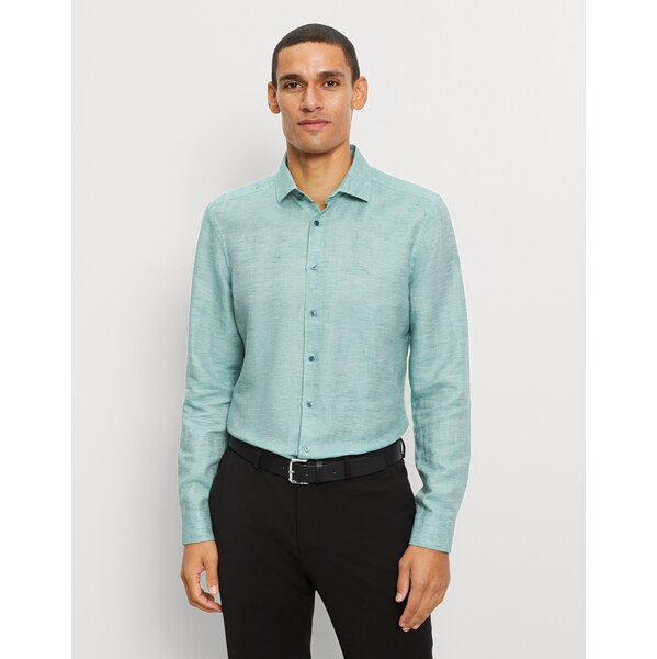 Pánska zelenkavá ľanovo-bavlnená košeľa OLYMP body fit 63869976