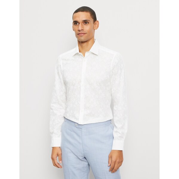 Pánska smotanovobiela elegantná košeľa s kvetovanou štruktúrou OLYMP 63869977