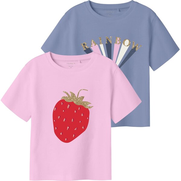 NAME IT Tričko NMFKATINKA modrosivá / ružová / červená / biela 63874072