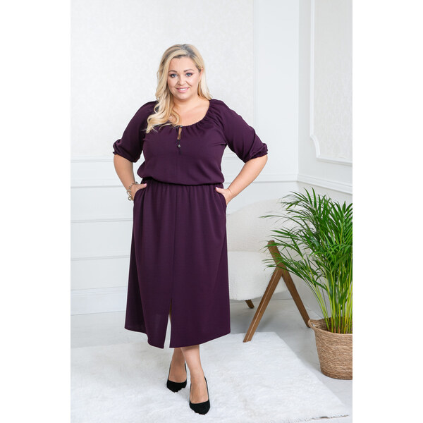 (veľ. 52/54) Šaty s nastaviteľným výstrihom a vreckami fialové 63884750