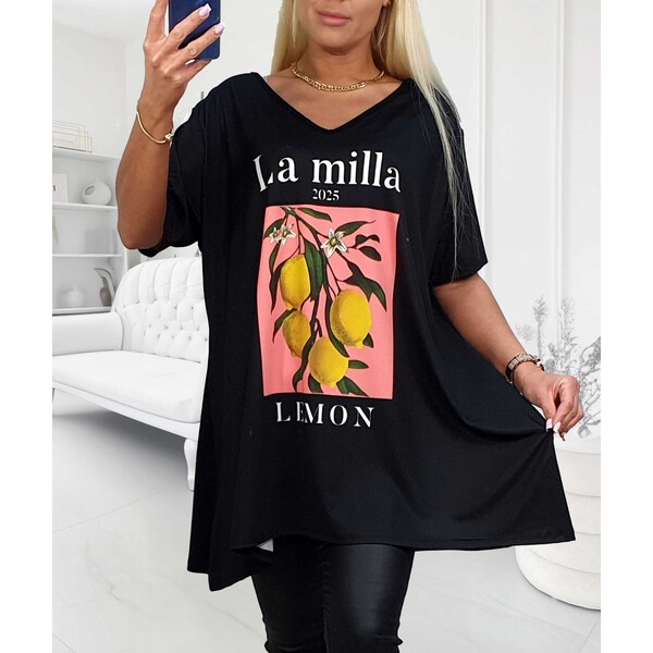 Džersejové tričko s citrónmi a nápisom čierne 63884832
