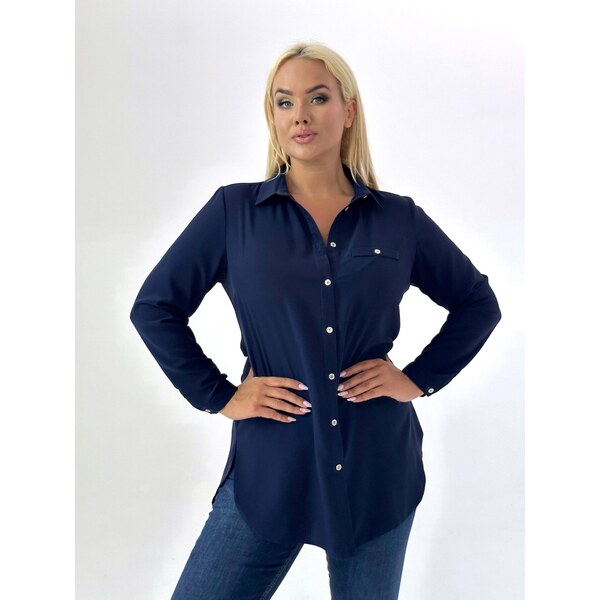 (veľ. 44/46) Blúzka s imitáciou vrecka tmavomodrá 63884851