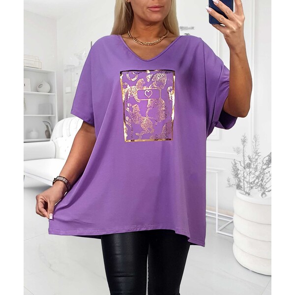 Tričko so zlatými leopardmi fialové 63884862